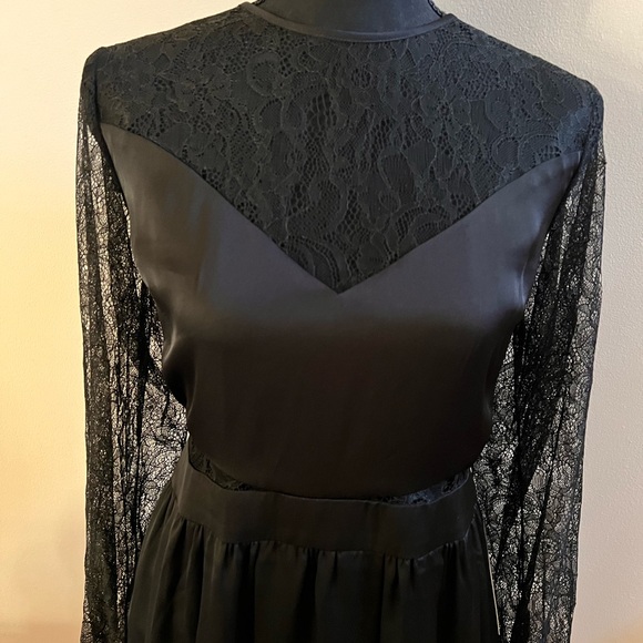 Express Black Satin and Lace Long Sleeve Dress - Picture 2 of 5